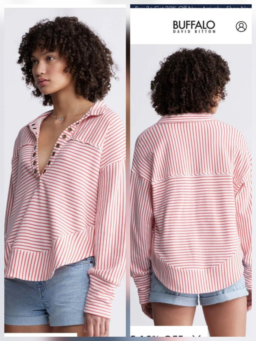 Buffalo David Bitton Ellowynne Striped Pullover in White & Red M